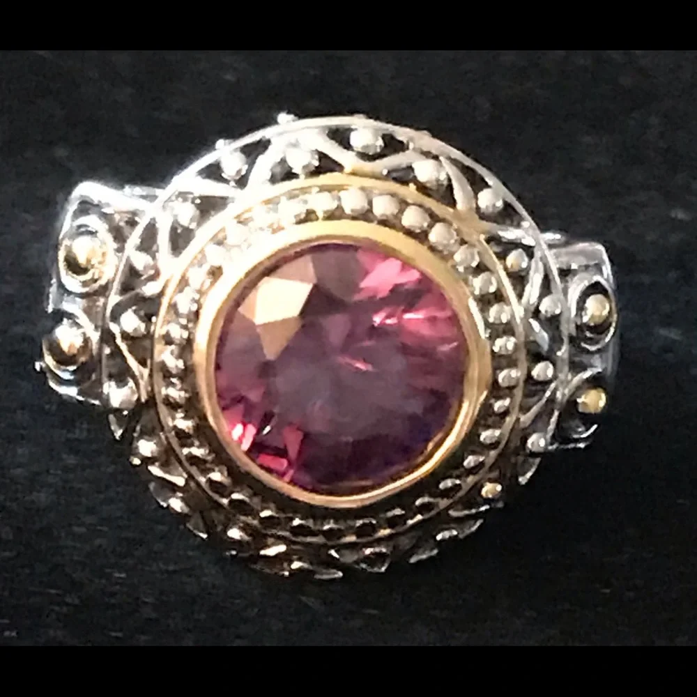 18KGE Gold Plated Purple Round Gem Ring 8